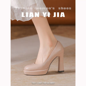 Lianyijia Waterproof Platform High Heels Spring Autumn round Toe Ultra High Heel Thick Heel Comfortable Not Tired Beige