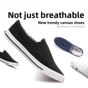 Mens Canvas Slip-On Work Shoes Summer Breathable Soft Bottom Casual Loafers Flat Heel Old Beijing Cloth Shoes round Toe