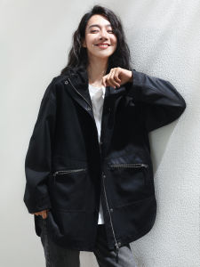 Miccbeirn | Outdoor Workwear Style Jacket Vintage Casual Long Coat Hooded Mid-Length Niche Design Sensation Leisure Top Polyester Material