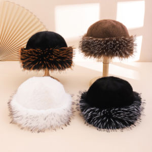 Cross-border fashion dome-shaped patchwork plush Mongolian hat outdoor warm cold-proof and ear-protecting plush fisherman hat