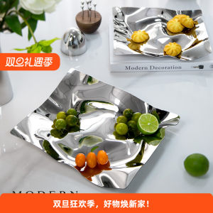 จานใส่ผลไม้สเตนเลสสไตล์โมเดิร์นหรูหรา จานใส่ผลไม้ตกแต่งบ้าน ของขวัญสำหรับการย้ายบ้าน จานใส่ผลไม้แบบพับได้