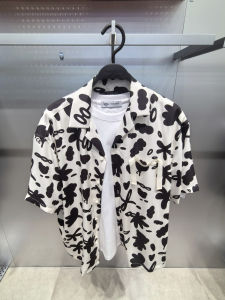 Peacebird Mens Casual Short Sleeve Shirt Full Print Color Collision Black White Summer 2024 Fashion Urban Youth Clothing