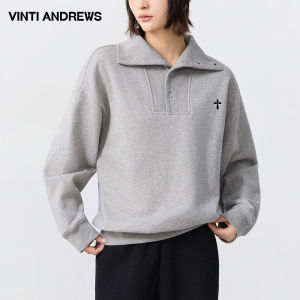 Thermal Knitted Versatile Polo Neck Loose Fitting Womens Sweatshirt