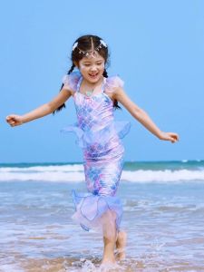 Princess Mermaid Tail Bikini Swimming Suit for Girls Bubble Home Childrens Swimming Set Fashionable Beachwear Polyester Fiber