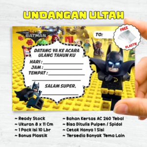 Kartu Ultah Anak Cowok Undangan Ulang Tahun Murah Gambar Batman isi 10 Bonus Plastik