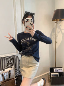 Slim Fit Long Sleeve round Neck T-Shirt Womens Fashion Korean Style Print Base Shirt Spring Season Cotton Material Commute