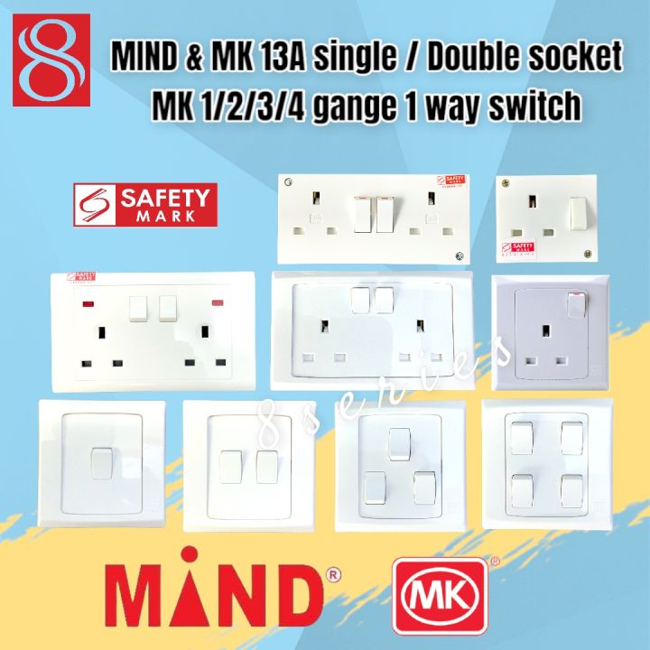 MK/MIND 1/2/3/4/5 gang switch ( one way)/13A single / Double socket ...
