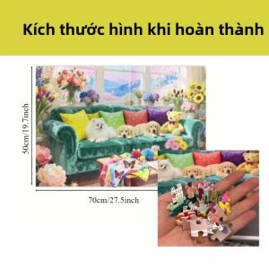 Bộ Xếp Hình 1000 Mảnh Dành Cho Người Lớn - Thiết Kế Chó Trên Ghế Sofa Bằng Bìa Cứng Trắng 70x50cm Trò Chơi Rèn Luyện Trí Não Theo Chủ Đề Thú Cưng Dành Cho Lứa Tuổi Từ 14 Trở Lên