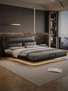 MEIZHAISHENGHUO | Minimalist Floating Black Leather Bed 1.8m