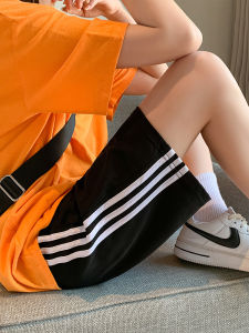 Womens Sporty Summer Short Pants Loose Casual Mid-Length Striped Five-Quarter Outerwear Straight Leg Cotton Blend Trousers