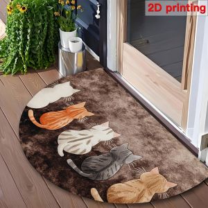 VIKAMA Năm Con Mèo Trở Lại Nửa Vòng Thảm Màu Nâu In Hình Thảm Chống Trơn Trượt Cho Lối Vào Phòng Ngủ Phòng Tắm Kawaii Người Yêu Thú Cưng Trang Trí