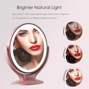 Makeup Mirror With Light Double-Sided 1X/7X Magnifying MirrorUSB Rechargeable 360° Rotating Freestanding LED Mirror