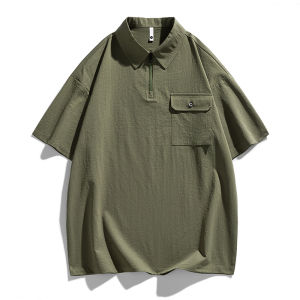 Áo Thun Nam Dáng Rộng Mùa Hè Tay Ngắn Phong Cách Mỹ Thường Ngày Tay Lửng Dáng Rộng Cổ Polo Chất Liệu Polyester Thoải Mái