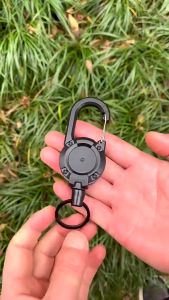 Heavy Duty Retractable Steel Wire Reel Carabiner Portable Outdoor Elastic Keychain Backpack Hook