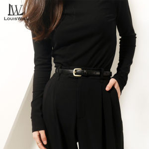 LouisWill Womens Belt Leather Belt Ladies Skinny Belt Womens All-Match Belt Fashion Casual Thin Belt Waist Belt with Zinc Alloy Buckle for Jeans Pants  Gold Decorations Leisure Belt