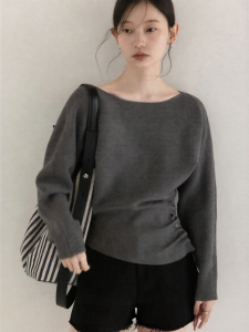 Cantonstory | Áo Sweater Knit Phối Hợp Ngắn Màu Xám