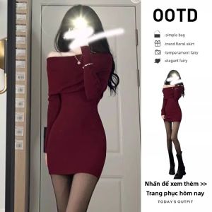NIUVIES | Đầm Len Đỏ Mùa Thu Đông 2026 Kiểu Dáng Cao Cấp Phù Hợp Người Thấp