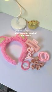 Sharkwin Paket 5 Isi 20 - Jepitan Korea Accessories Rambut Warna Pink Bando Lucu Jepitan Rambut lkat Rambut Wanita + Free 5pcs Jepitan & 5pcs lkatan Rambut Total Dapet 20pcs Mutiara Scrunchies [FA5-40202B]