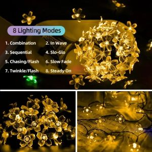 Solar String Lights Waterproof Outdoor Cherry Blossom Multicolor Fairy Lights Auto On Off Garden Patio Wedding Christmas Decor