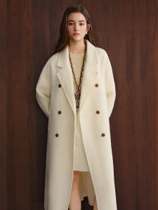 DUSHU | Plus Size Pink Peony Styled Double Breasted Coat Slim Fit Wool Blend