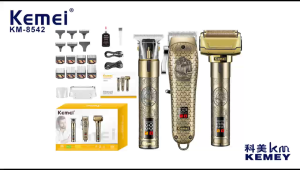 Kemei KM-8542 เซตปัตตาเลี่ยนตัดผม กันจอน แกะลาย ไร้สาย ปรับระดับความเร็วที่เครื่องได้ ใบมีดคมพร้อมใช้งาน