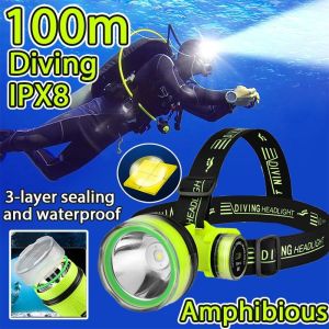 Flashlight LED Waterproof Strong Light Head Light Super bright 100m Diving head lamp rechargeabl diving flashlight Led High Power camping Fishing Lampu Suluh Kepala