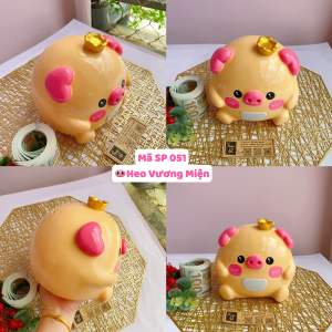 (18x15x18cm) 👑 Heo Vương Miện - Mã SP 051 Heo đất thạch cao PHÚC LỘC TÀI chiêu Lộc tụ Tài cho gia chủ
