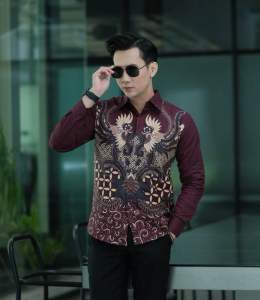 BATIK COUPLE TERBARU AYAH DAN ANAK LAKI MOTIF MURAY WARNA BURGUNDY SIZE M L XL XXL