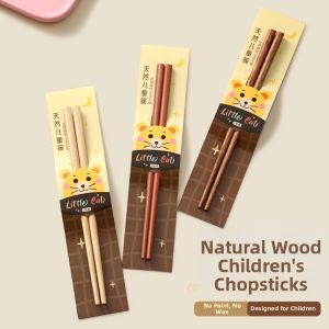 Child Appropriate 3-6+ Years Wooden Short Chopsticks