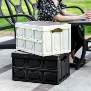 Foldable Stackable Plastic Storage Wood Tabletop Box Outdoor Car Organizer Camping Bedside Small Table Multipurpose