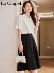 Áo Sơ Mi Vải Polyester La Chapelle Trắng Tay Ngắn Mùa Hè 2024 Phong Cách Công Sở Cổ Vuông Quần Áo Làm Việc Phong Cách Mới