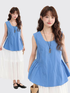 Chic Retro Korean Style Patchwork Strap Vest Loose Fit Sleeveless Slimming French Style Summer New Womens T-shirt Sweet Spicy