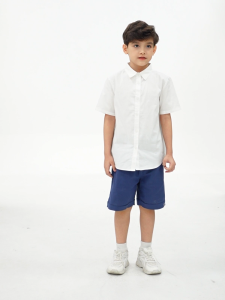 Áo sơ mi trắng cho bé trai Bigfox Miss Meow mặc đi chơi vải linen size đại trẻ em 5-15 tuổi 30kg 50kg