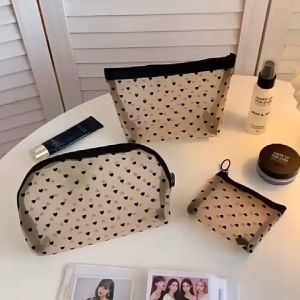 Heart Print Mesh Makeup Bags: The Ultimate Women's Travel Accessory