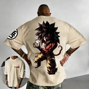 Bandai | Dragon Ball Anime Cotton T-shirt 2026 Summer New Super Saiyan 4 Printed Men and Women Street Hip Hop Casual Short Sleeve Top