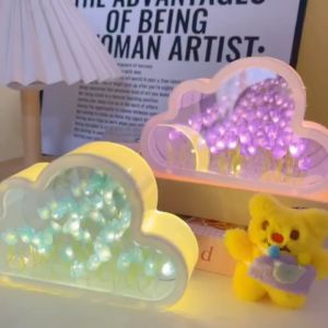 LuzNest Magic Cube Tulip Night Light bedroom night light dim lamp Mini Tulips Mirror Lamp Cloud Night Light Birthday Anniversary Gifts Creative Diy Led Lights for Teachers Family and Best Friends