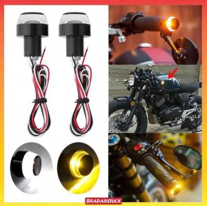 2PCS Motorcycle LED Handlebar Turn Signal Light DC 12V White Yellow Flasher Handle Grip Blinker Side Marker Hand Lamp