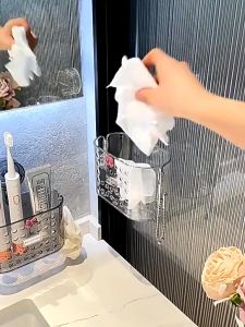 New Bathroom Storage Box Suction Cup Face Towel Storage Box Wall-Mounted Vanity Shelf Face Towel Storage Rack Bathroom Hanging