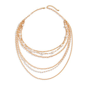 สร้อยคอโซ่คริสตัลไข่มุกหลายชั้นยาวสไตล์ฮิปฮอปสำหรับผู้หญิง เครื่องประดับแฟชั่นอเนกประสงค์ โซ่คริสตัลไข่มุกแบบยาวคล้องคอ
