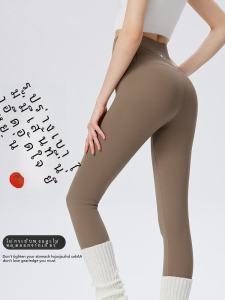 กางเกงโยคะเอวสูงหนาสำหรับผู้หญิงไซส์ใหญ่ ผ้าขนแกะหนา ทรงหลวม ทรงสลิมฟิต กางเกงขายาวทรงสั้นสำหรับฤดูใบไม้ร่วงและฤดูหนาว