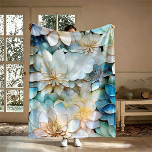 Potdemiel | Blue Gold Succulents Ultra-Soft Fluffy Flannel Blanket Super Cozy Lightweight Bed Blanket for Halloween Sofa Bed Christmas