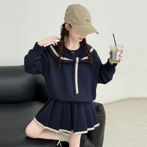 MPW | Trendy School Uniform Style Girls Outfit Short Skirt Sweatshirt Set Spring Autumn High Waist Comfortable Breathable Two Pieces