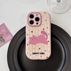 Colorful Polka Dot Cat Silicone Phone Case for Apple 16 15Promax 14 Full Cover 13Pro New 11 Cute 12 Korean 15Plus HighEnd 78P AntiFall XR Protection