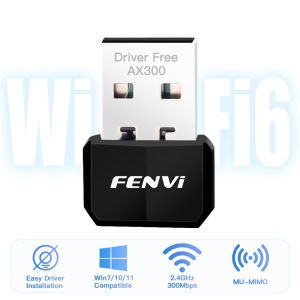 Fenvi | FENVI WIFI 6 USB Adapter AX300 Network Card Mini USB Dongle 2.4GHz 802.11AX Wireless Dongle Receiver For Win 7/10/11 Drive Free