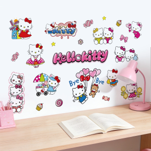 Sticker Decal Dán Tường Mèo Hồng Dễ Thương Có Keo Sẵn 78x48cm - Trang Trí Tường Decor Phòng Ngủ