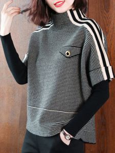 Áo Khoác Ngắn Dệt Kim 2025 Mùa Thu Mẫu Mới Áo Sơ Mi Lót Thường Ngày Áo Khoác Nữ Áo Khoác Ngoài Cổ Cao Tay Dài Dày