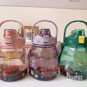 [Free 2D Sticker] 1.3L Children Kids Drinking Water Bottle With Straw 2D Sticker Cartoon DIY Decorative Piece Botol Air Kanak Kanak