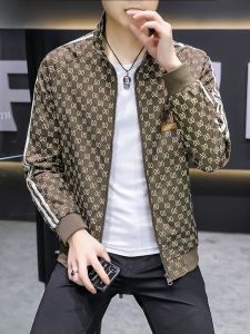 HENGYUANXIANG | Hengyuanxiang Mens Stand Collar Jacket Spring Autumn New Fashion Casual Print Top Thin Youth Outerwear Polyester Fiber