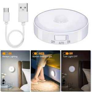LED Night Light With Switch Smart Motion Sensor Magnetic Wireless Wall Lamp For Bed USB Rechargeable Warm White RGB Night Lamp