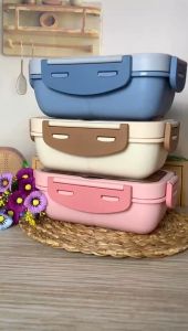 Eatkit Set Kotak Makan Siang 840ml Desain Kompartemen Lunch Box Microwave Gratis Alat Makan Box Saus